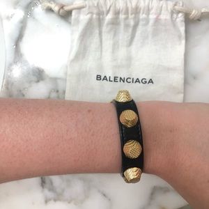 Balenciaga Black Leather Gold Studded Bracelet